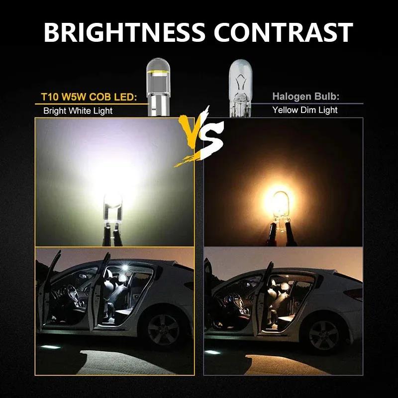 10PCS Car LED Bulb T10 W5W WY5W Signal Light White 12V Auto License Plate Lamps Reading Dome Lights Car Wedge Parking Lights Dome Lights 6