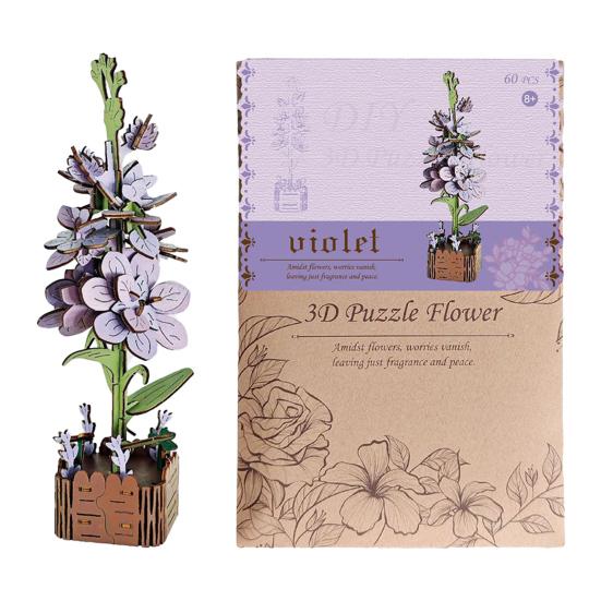 3D Wooden Flower Puzzle Kit for Adults DIY Botanical Bouquet Building Set Wood Sunflower/Rose Floral Craft Kit for Stress Relief Mother's Day