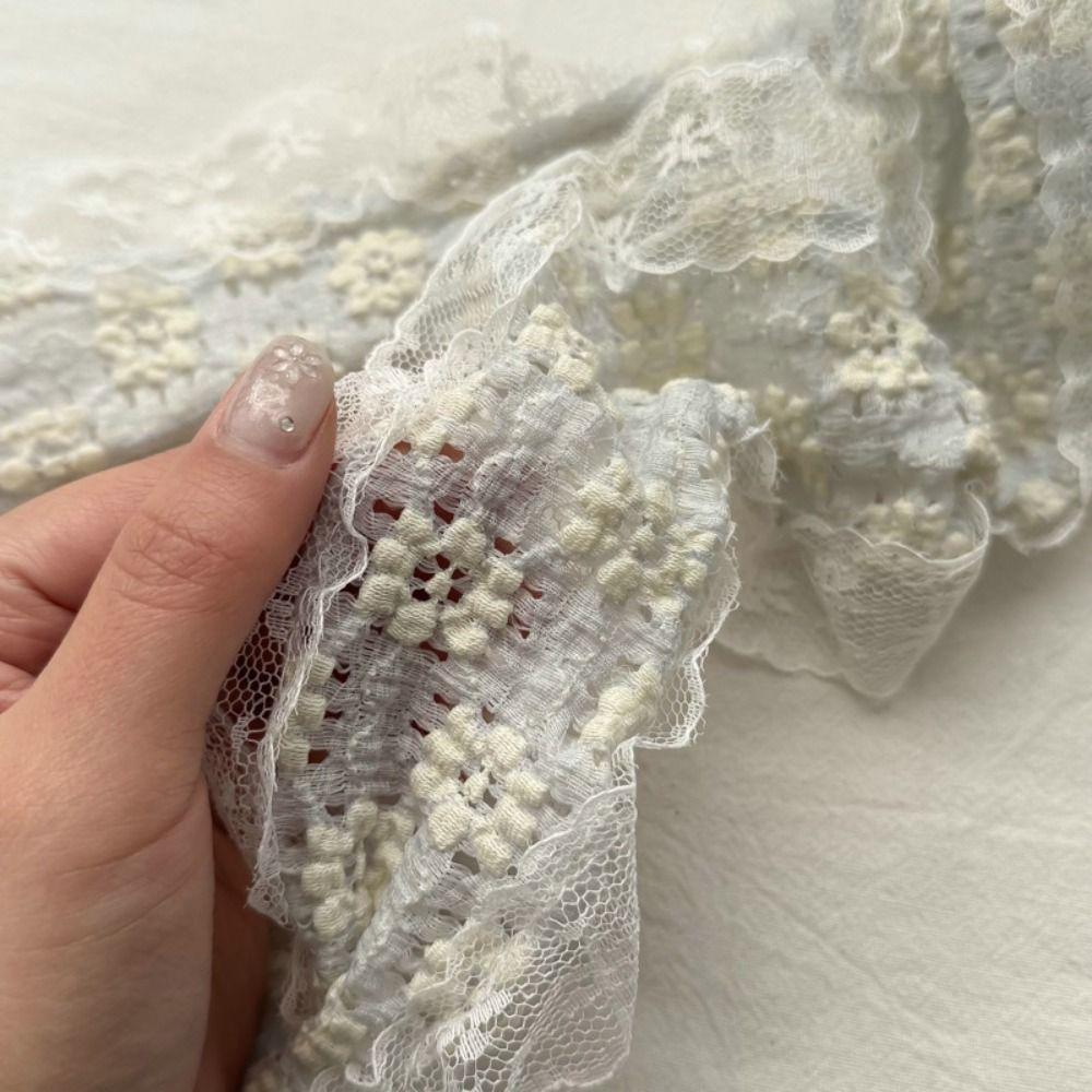 White Beige Lace Neck Scarf Flower Ribbon Headband Trendy Photo-Ready Shawl Spring Summer
