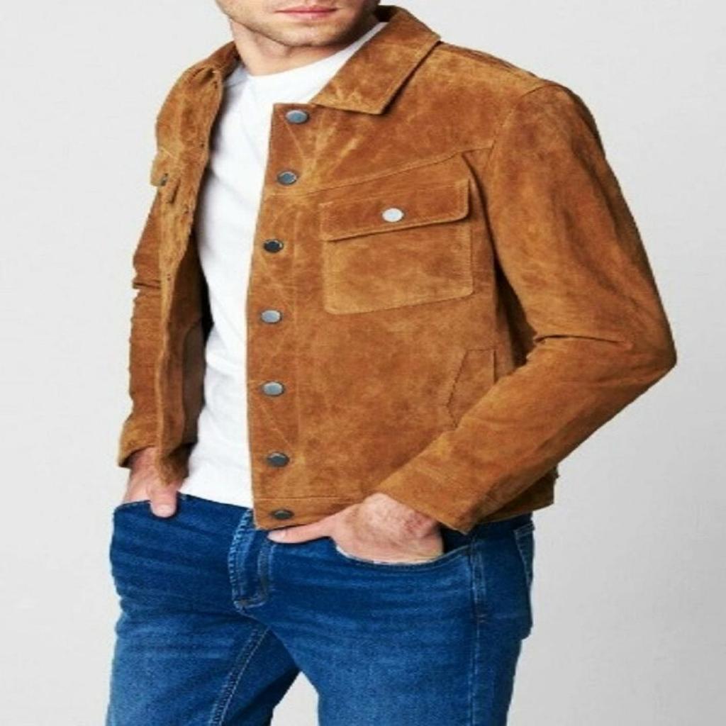 Мужская куртка из кожи ягненка цвета замши | замшевая рубашка в джинсовом стиле | Ковбойская замшевая куртка с нагрудным карманом | Знаменитая замшевая рубашка