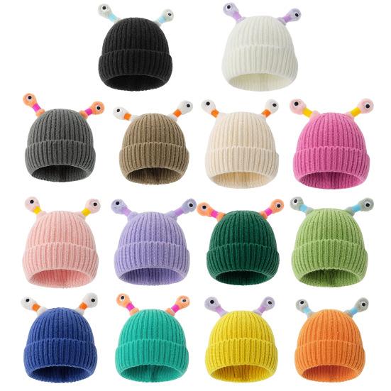 Шерстяная шапка с декором в виде антенны ночного светильника, теплая вязаная шапочка для детей, головной убор для катания на лыжах