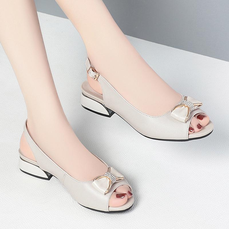 Fashion AIYUQI Women Sandals Genuine Leather 2025 Summer New Open Toe Fashion Bow Women's Sandals Fish Beak Large Size Sandals Ladies