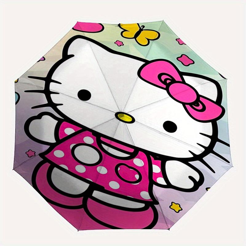 Hello Kitty, Платье в горошек, Автоматический складной зонт-Простая конструкция с 8 ребрами, Яркий мультяшный узор, Прочный железный каркас, Подходит для путешествий