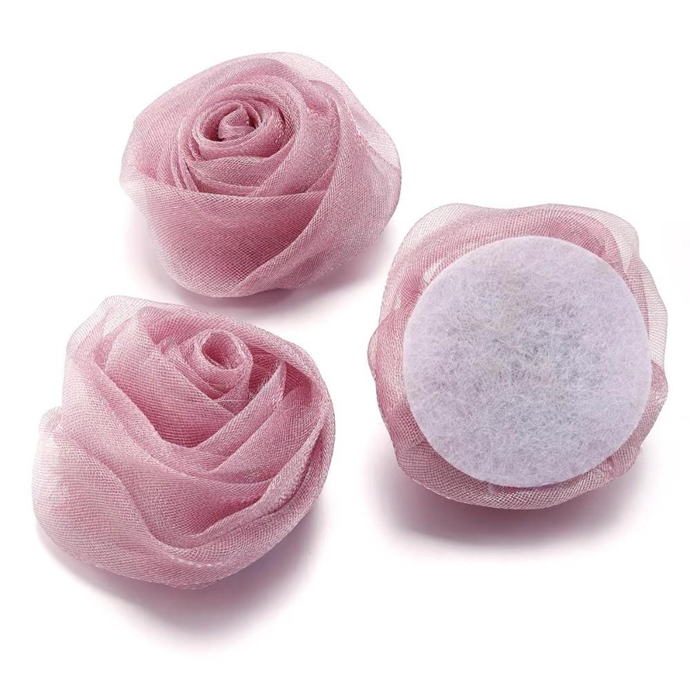 3Pcs 5cm Organza Fabric Rose Flower Fabric Colorful Artificial Flower Head Flower Shape Clothing Accessories Hair Accessories