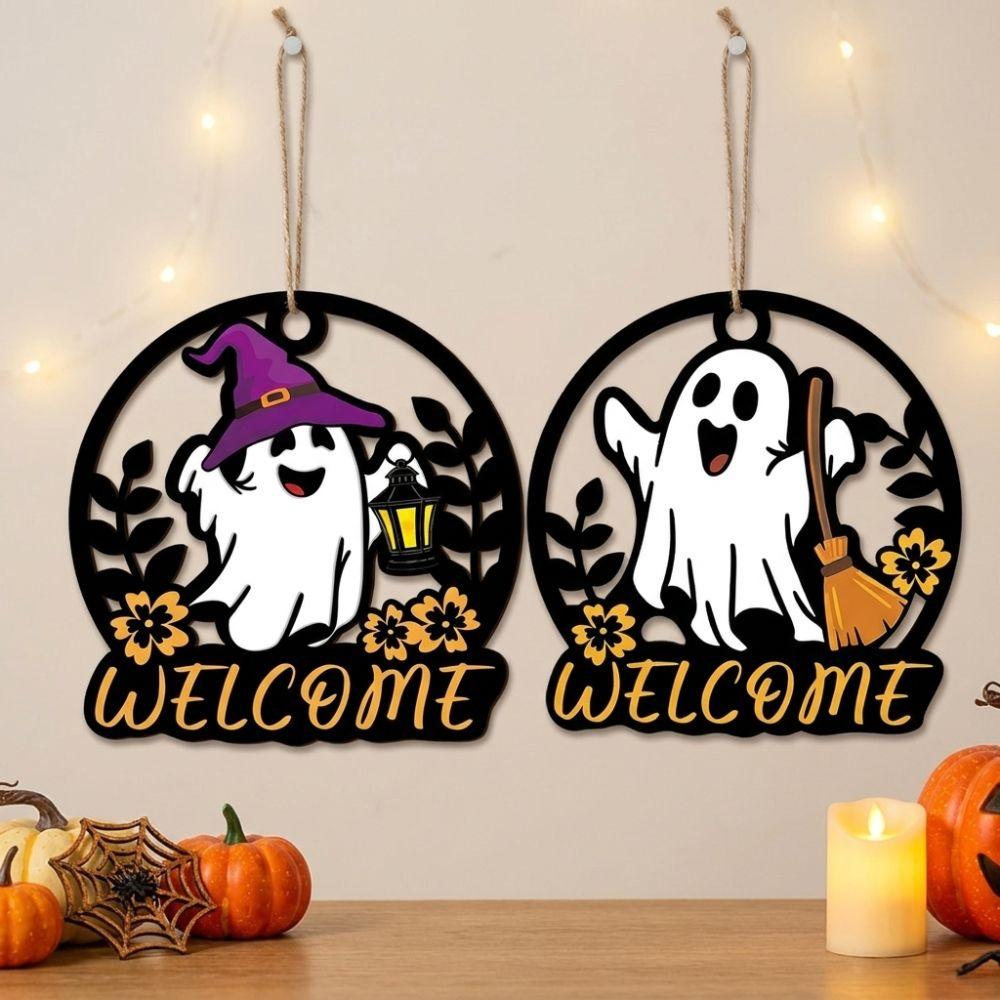 Hollow Out Halloween Ghost Door Hanger Cartoon Halloween Front Door Decor Holiday Party