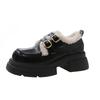 Platform Small Leather Shoes Women'S Autumn And Winter Velvet Loafers One-Pedal Lazy Shoes High-Heeled Mary Jane Shoes