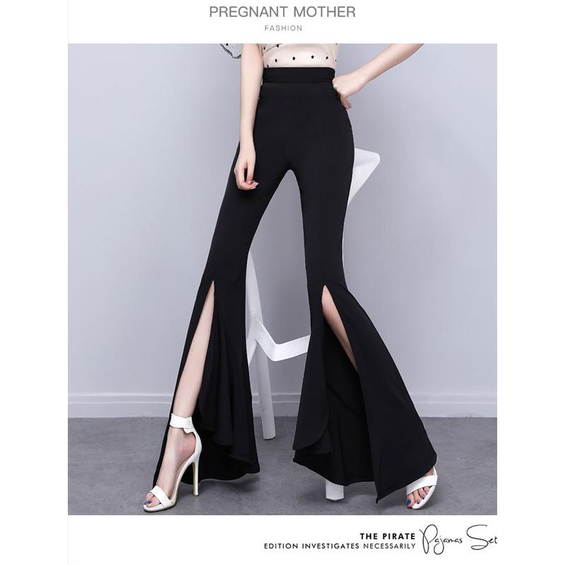 Эстетические летние женские капри с высокой талией в стиле Харадзюку, женские брюки с разрезом, узкие брюки-клеш, женские брюки черного цвета