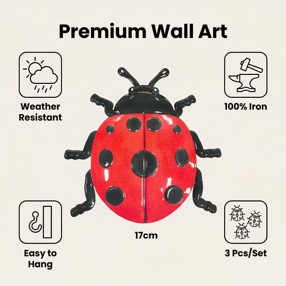 Iron Ladybug Wall Decor Rustproof Insect Wall Decor for Garden Fence Patio Home Nursery Wall Decor