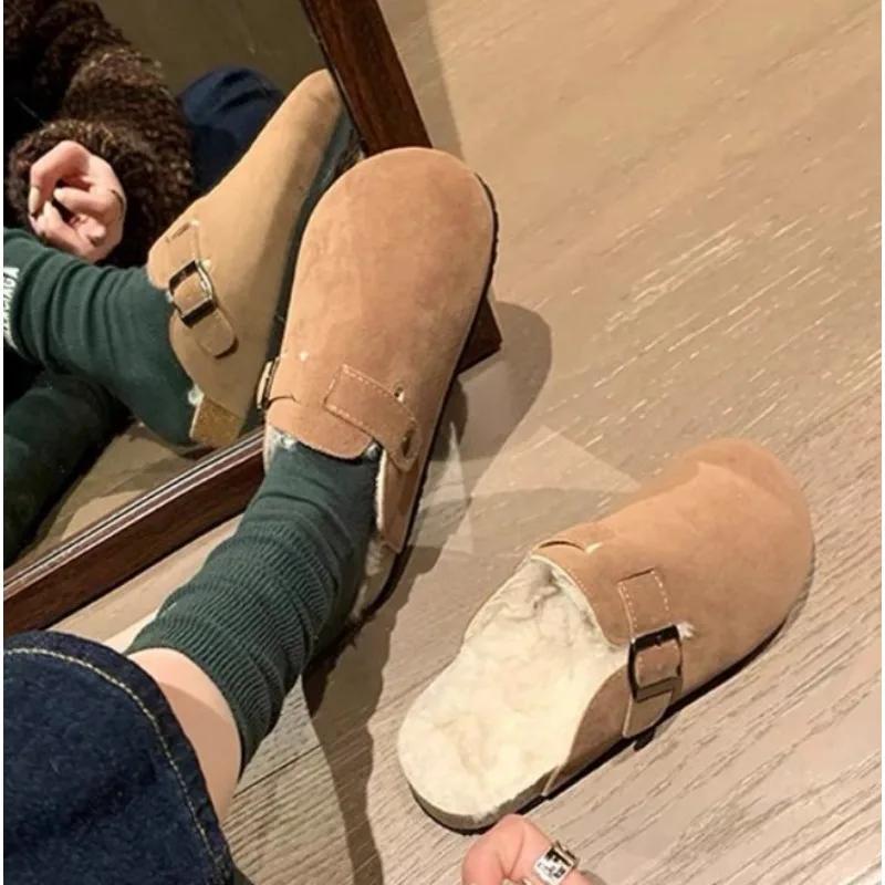 Fashion Comfortable Fur Classic Clogs for Women Winter New Fashion Cork Insole Plush Slipper with Arch Support Cozy Furry Suede Shoes