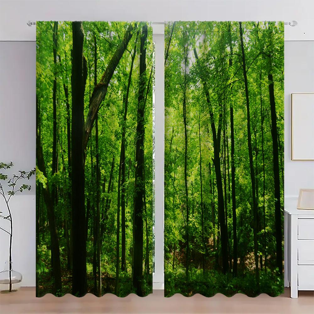 2 шт. Домашние шторы «Зеленый лес» с пейзажным фоном и шторы с карманом для штанги, Кухня, Кофейня, Гостиная