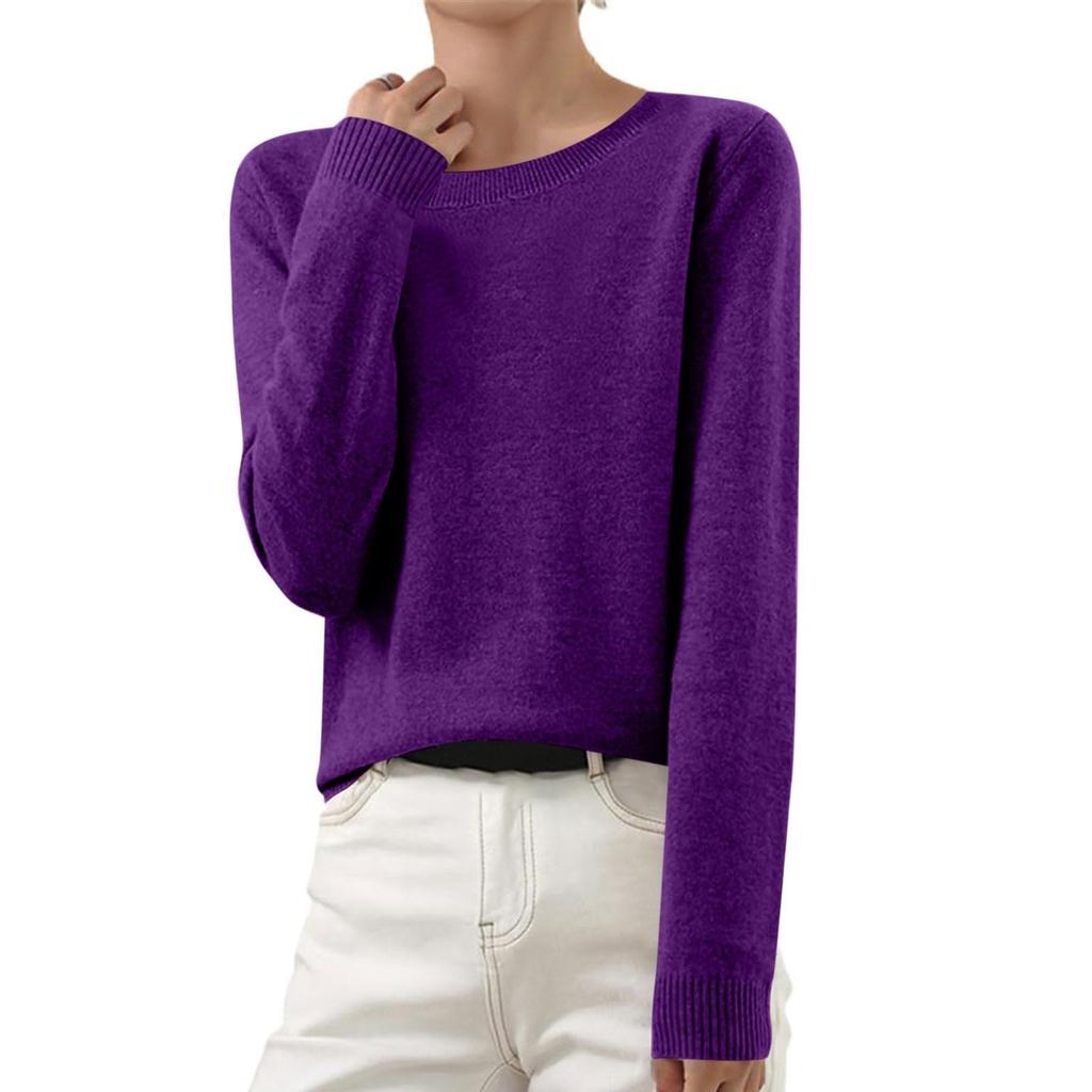 Women's Autumn And Winter Fashion Long-sleeved Basic Crew-neck Loose Pullover Sweater Top