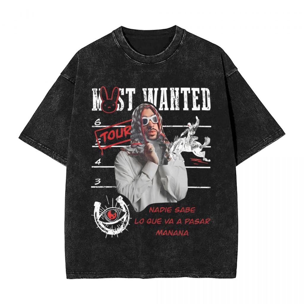 Debi Tirar Mas Fotos Bad Bunny Washed T Shirt Male Streetwear Cotton T Shirts Summer O Neck Harajuku Tees Printed Oversize Tops