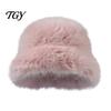 Winter Faux Fur Bucket Hat for Women, Fuzzy Warm Fisherman Cap, Soft Plush Fluffy Cold Weather Ear Protection Women