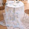 Sheer Floral Table Overlay Lace Embroidery Tablecloth, 3D Flower Tulle Cover, Seasonal Decorative Mats Colorful Cloth for Wedding Birthday Tea