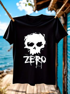 Черная Графическая Футболка Графическая Футболка - Дерзкий Череп ZERO Tex...