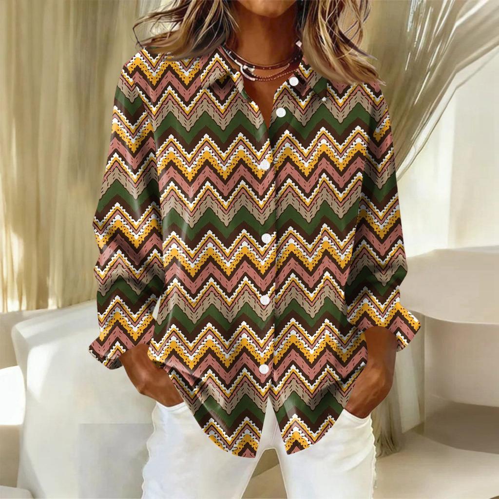 Женская рубашка с пуговицами с цветочным принтом, повседневная рубашка с длинными рукавами, блузки, повседневные базовые топы больших размеров