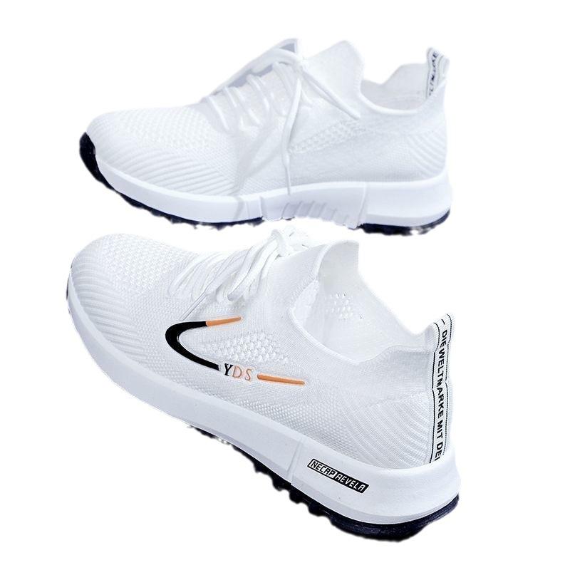 Spring and Autumn New Style Flying Woven Mesh Soft Sole Sports Shoes for Women White Breathable Flat Casual Shoes