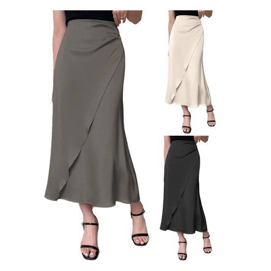 Женская юбка миди с высокой талией, дизайн «рыбий хвост», юбка из искусственного шелка, гладкий сатин, облегающая юбка-карандаш для повседневной носки