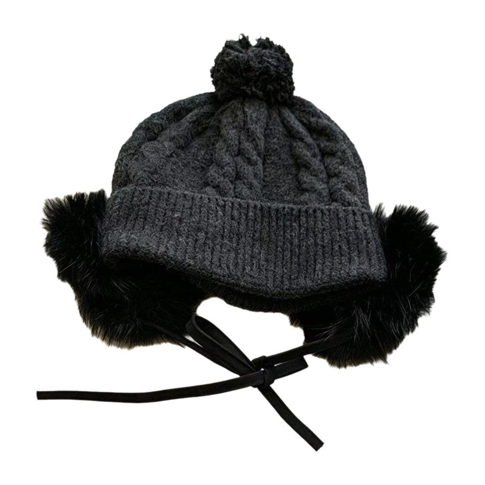 Ear Protection Knitted Trapper Hat Plush Wool Cap Fashion Pompom Beanie with Earflap Boy