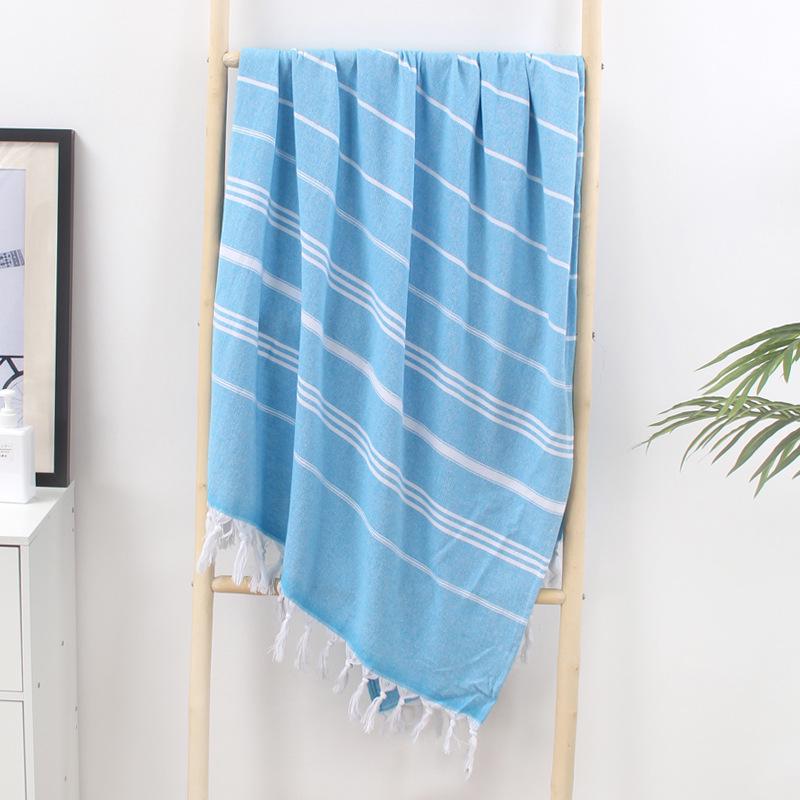 Turkish Cotton Striped Beach Towel with Tassels – Absorbent, Ideal for Bathing, Swimming, and Sun Protection