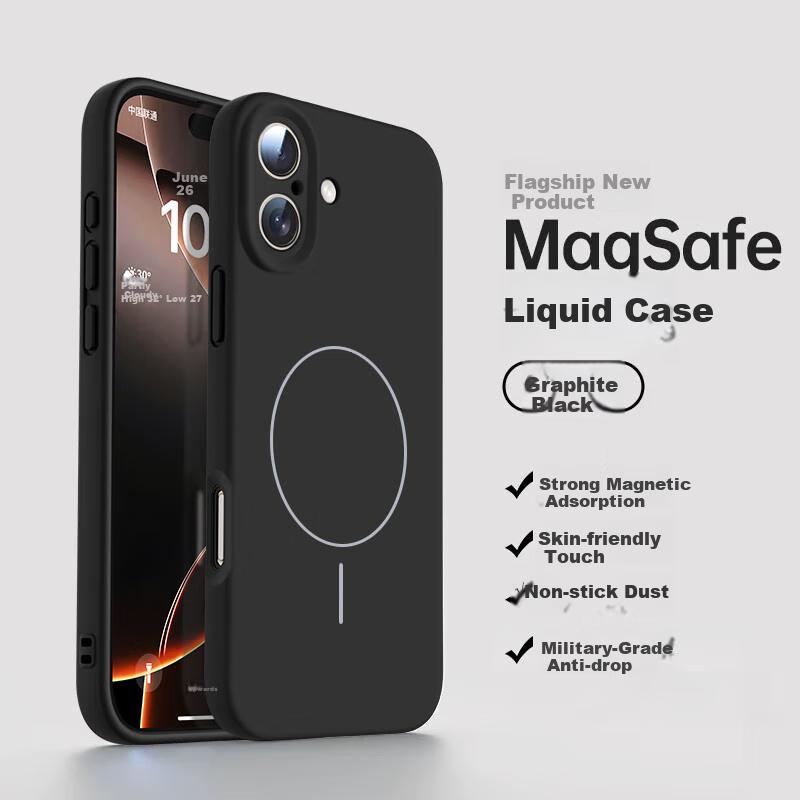 NEYAA IPhone 16 Plus Case, Full Camera Protection, Ultra-Thin MagSafe Compatible, Liquid Silicone Shockproof Cover, Simple Design, Graphite Black