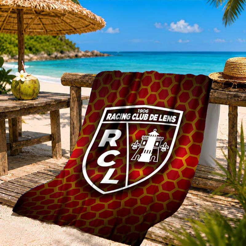Пляжное полотенце Racing Club De Lens Crest, Быстросохнущее, Легко в уходе, Подходит как для фитнеса, так и для пляжного отдыха, Спортивный незаменимый аксессуар