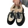 Height-Increasing Petite Thick-Soled Fashionable Moral Training Shoes For Women, New Retro Style Lace-Up For Autumn And Winter, Warm With Fleece