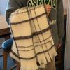 Beige Plaid Scarf Winter Mohair Tassel Shawls Fashion Cashmere Scarves  Girls