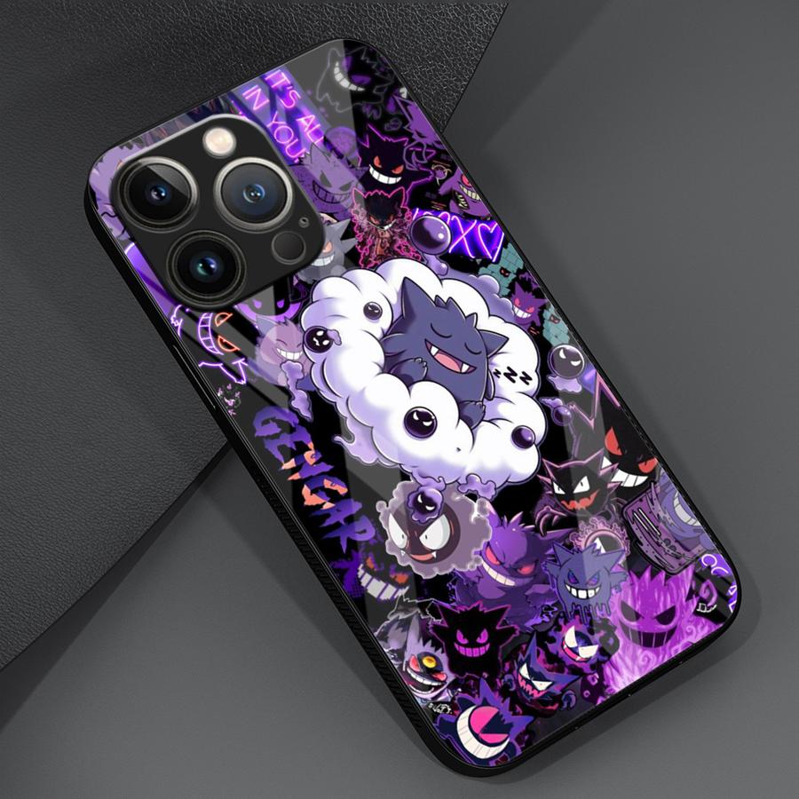 Glass Case for iPhone 17 Pro Max 12 16 14 8 Air 15 Plus 13 11 XR Phone Cover Hot Pokemon Gengar