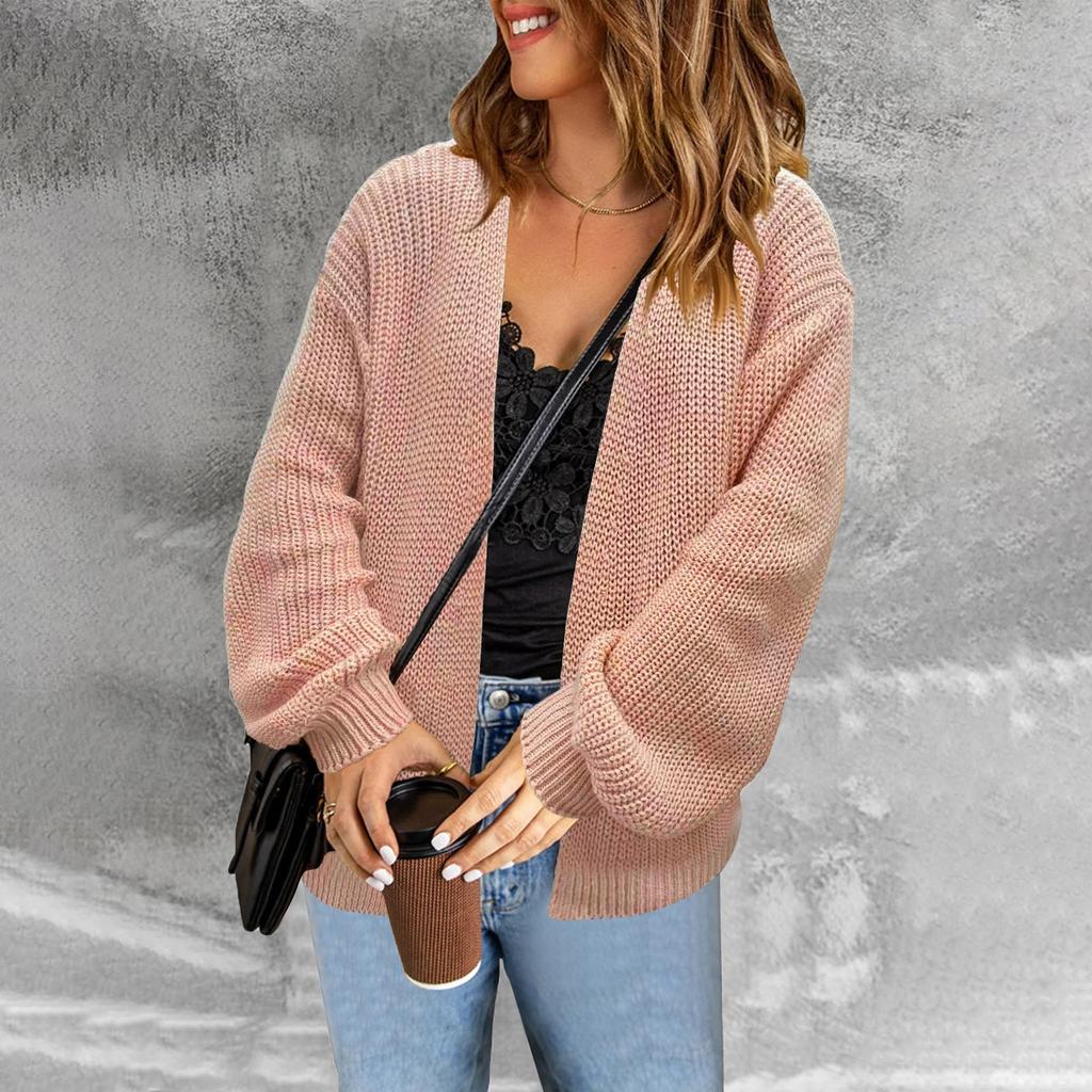Женский модный свободный однотонный вязаный свитер средней длины, куртка-кардиган