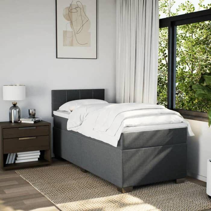 Maison Exclusive - Sommier à lattes de lit avec matelas Gris foncé 100x200cm Tissu