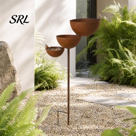 Durable Bird Feeder Pole 3 Tiered Cascading Rain Catcher Bath, Metal Garden Stake Water Holder Bowl Feeder, Outdoor Pollinator Watering Station