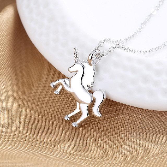 S925 Sterling Silver 18 Inches Gold / Silver Unicorn Horse Necklace For Women Fashion Engagement Party Gift Jewelry