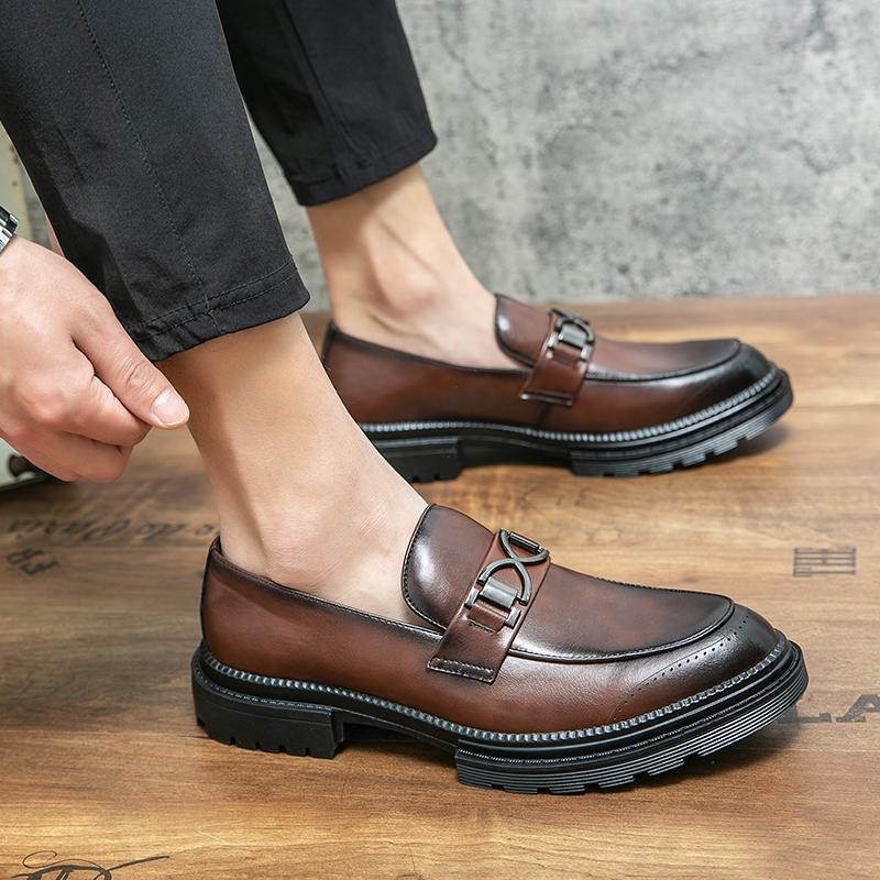 Fashion Men's Leather Casual Shoes High-end Brand Daily Commuting Business Shoes Classic Brown Men's Thick Soled Loafers Massage Sole