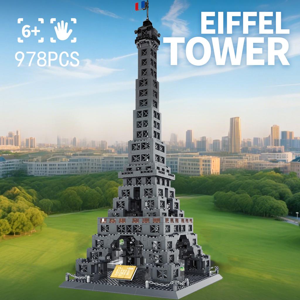 World Famous Cultural Architecture Creative Building Block Eiffel Tower Paris France Model Brick Educational Toys Collection