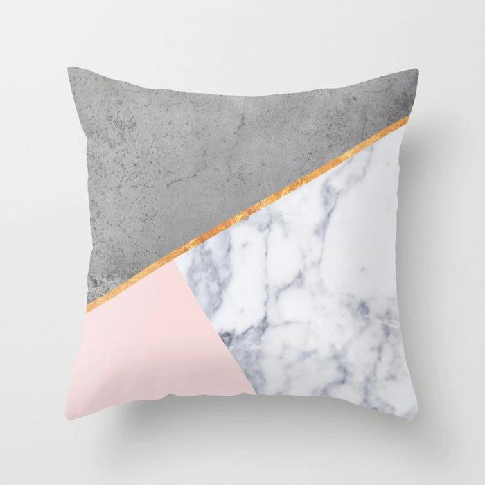 New Sofa Pillowcase, Marble Pattern Peach Leather Velvet Material Pillowcase, Soft