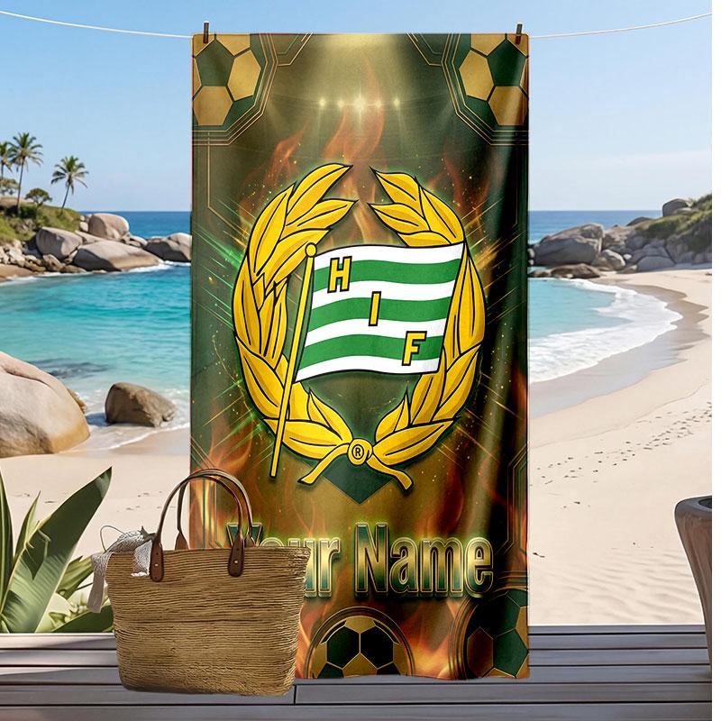 Hammarby Personalized Printed Beach Towel Soccer Logo Support Custom Name Text Absorbent Towel For Sport Travel Special Gift