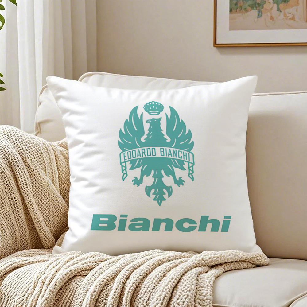 Classic Bicycle Brand BBianchi Logo Cushion Cover Linen Pillowcase Soft for Sofa Bed Home Room Decor