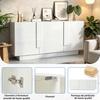 Buffet salon blanc brillant 160 x 35 x 60 cm 3 portes 6 compartiments étagères réglables grand rangement commode moderne chic déco!