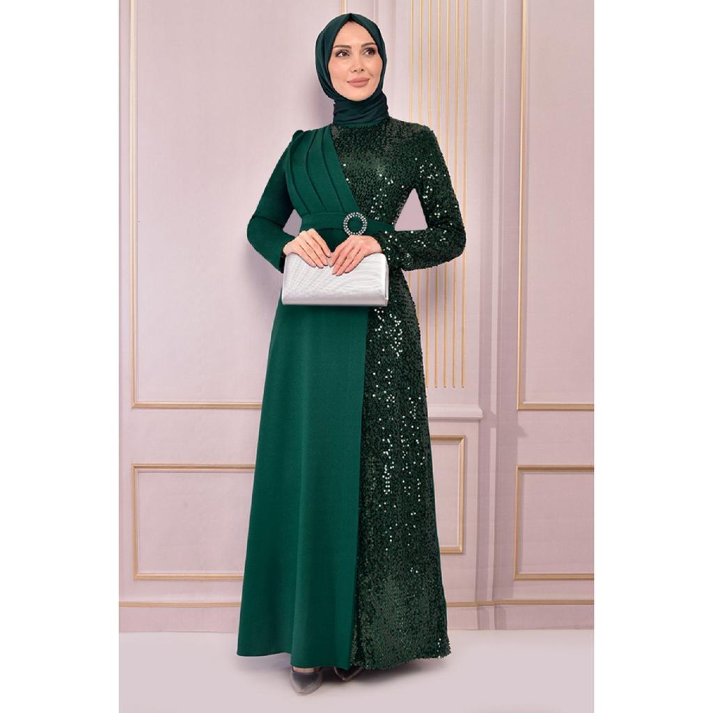 Женская одежда, вечернее платье, модное длинное вечернее платье из крепа с блестками и поясом, хиджаб 2516