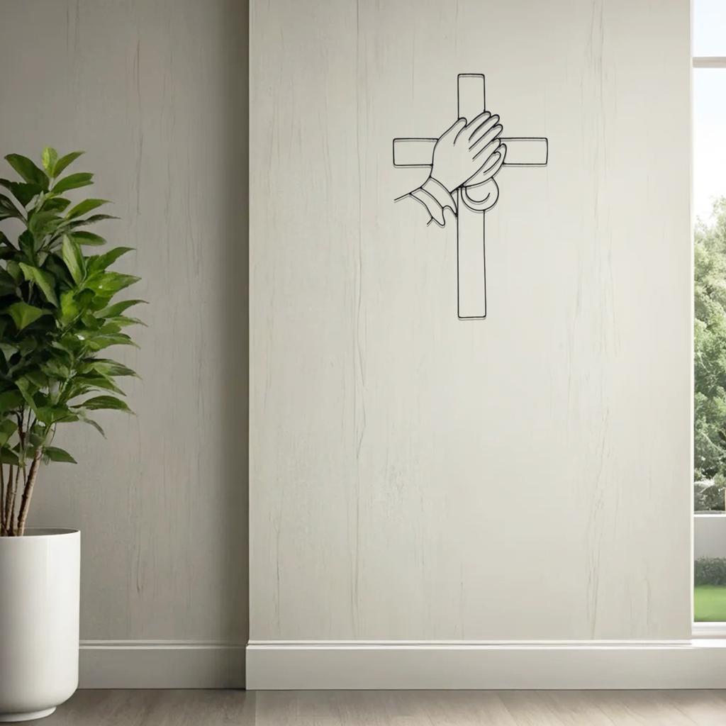 1 шт. Металлический настенный декор «Молящиеся руки и крест», Металлическое настенное искусство, Настенный декор с дизайном креста и рук, Религиозный настенный декор в современном стиле, Для дома, Домашний декор