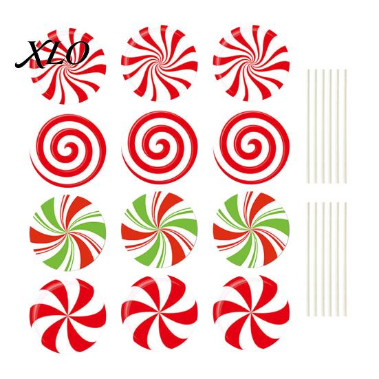 Reusable Outdoor Christmas Ornaments 12Pcs Candy Yard Stakes, Hollow Board Garden Decor with Metal Spikes, Photo Booth Backdrops Red White Green Lawn