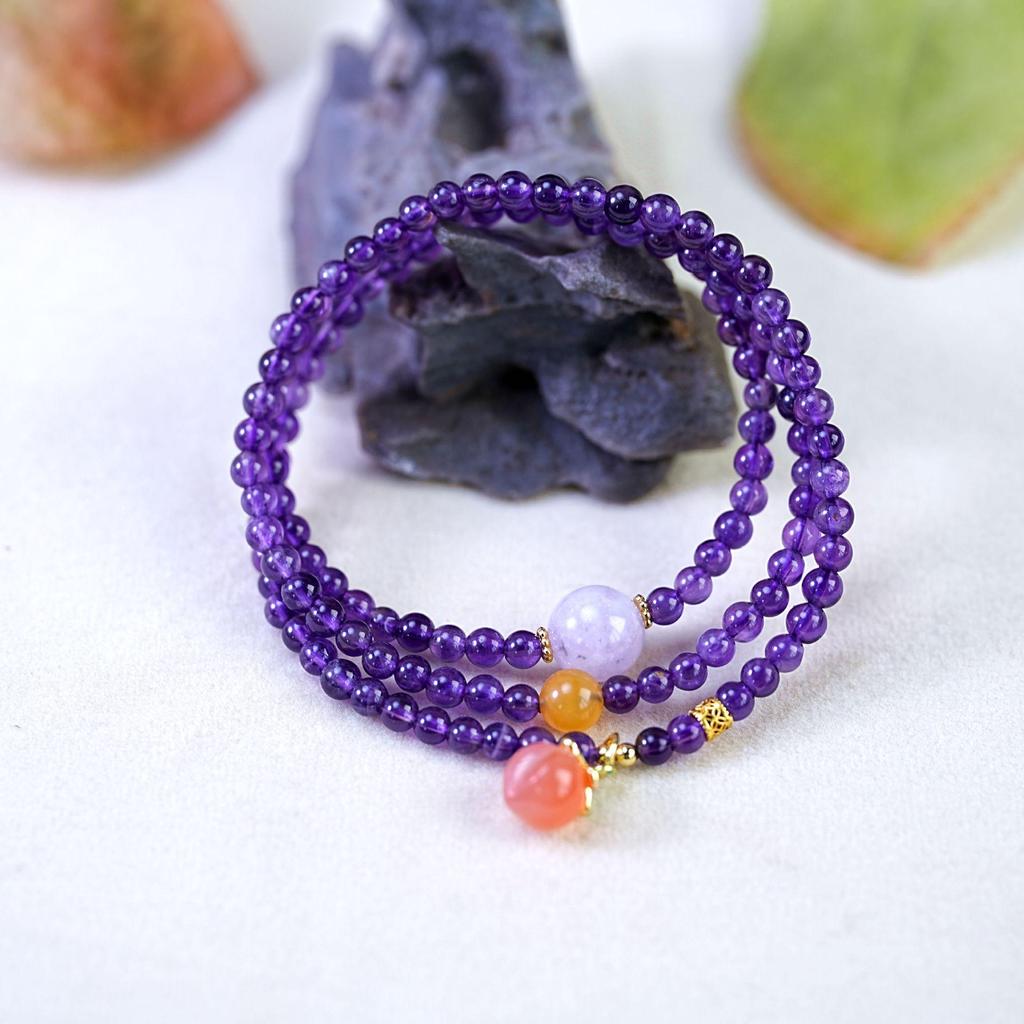 Women's Retro Chic Amethyst & Agate Pendant Bracelet