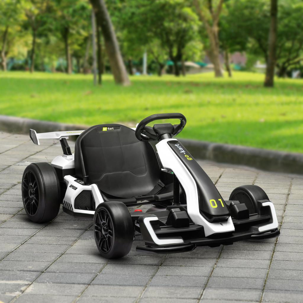 24V Electric Go Kart for Kids with Adjustable Seat for 6-12 Years, White