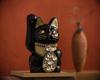 Lucky Cat Jewelry Cat Right Paw Raised Ceramic Lucky Cat Maneki Neko Auspicious Feng Shui Ornament (M-SIZE Black) / _ (jw_M Black)