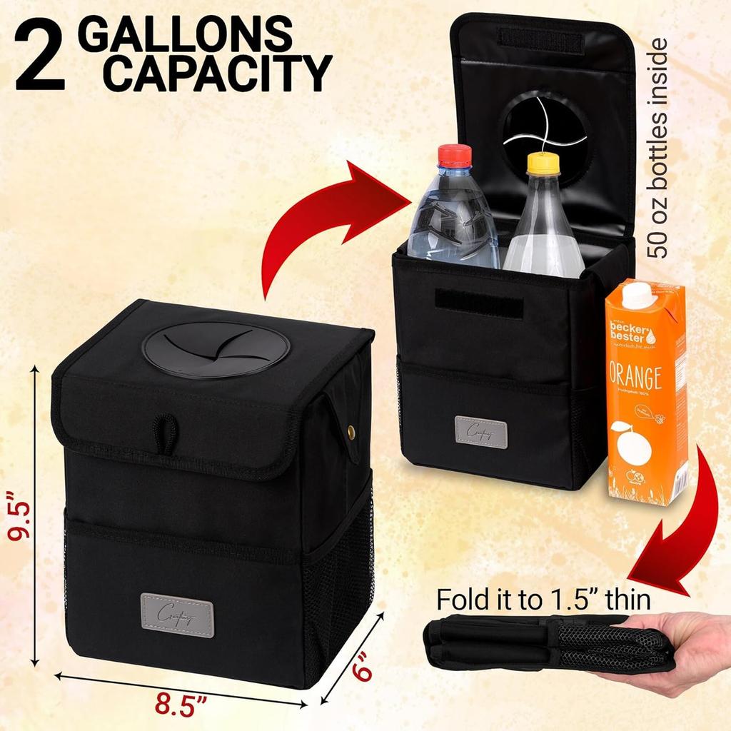 Creathing Car Trash Can | Touring Edition | Engineered with Detachable Leak-Proof Liner & Odor-Control Lid - Universal Hanging Garbage Bin for Cars,