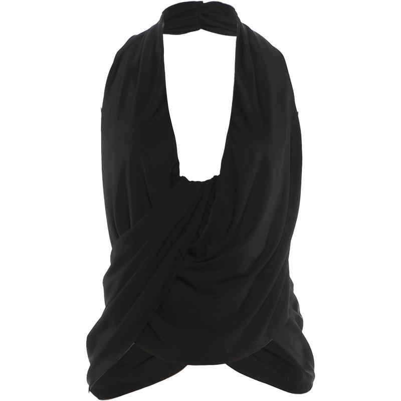 Weird Puss Cross Swing Collar Tank Top Women Simple Sexy Ruched Halter Irregular Backless Fashion Classic Party Club Streetwear