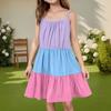 Детское летнее повседневное модное платье с круглым вырезом, однотонное, без рукавов