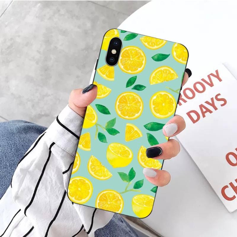 Чехол для телефона с лимонным летним фруктовым желтым узором для iPhone 14 13 12 11 XS X 8 7 6 Plus Mini Pro Max SE 2022 Мягкая черная накладка для телефона