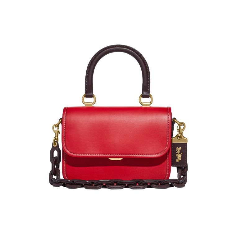 Coach Rogue 22 Flap Chain Leather Accordion Bag Women Handbags Red Brown C6341-B4TFN